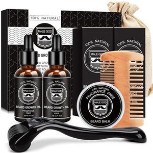 Beard Growth Kit - Beard Kit for Men W/Handmade Beard Growth Oil, Beard Balm